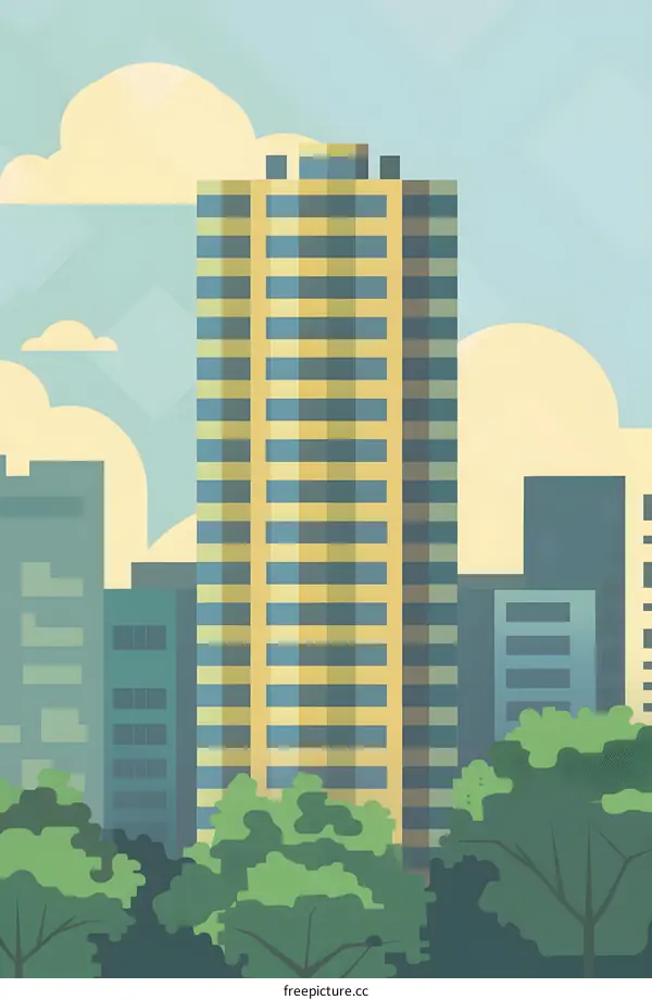 Tall Building In City Skyline Illustration