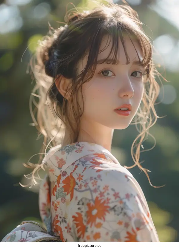 Beautiful Asian Woman in Traditional Japanese Kimono