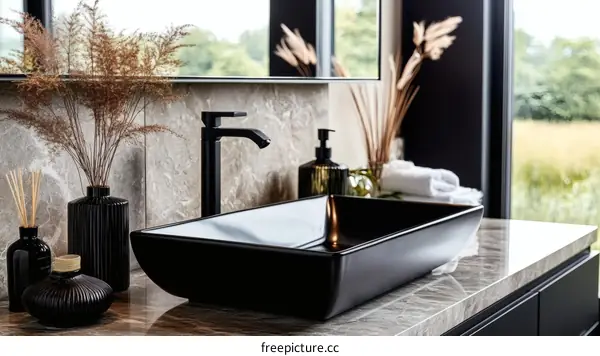 Modern Black Bathroom Sink with Natural Decor
