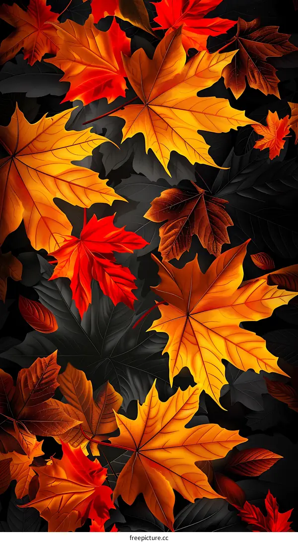 Colorful Autumn Leaves on Black Background