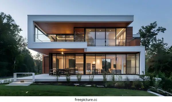 Modern Two Story Home with Large Glass Windows