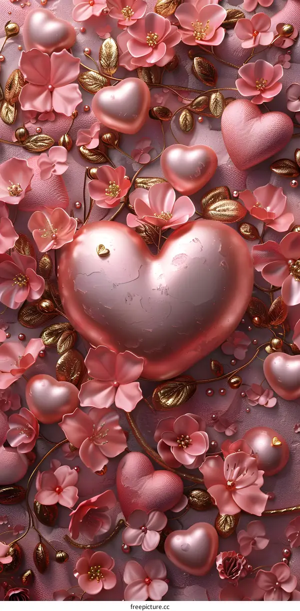Pink hearts and flowers