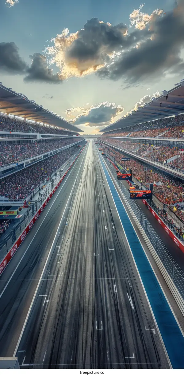 Formula One race track with empty grandstands