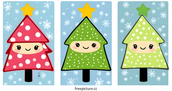 Cute Cartoon Christmas Tree With Snowflakes