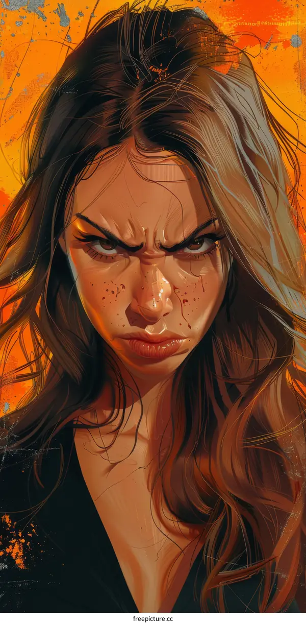 Angry Woman Portrait With Blood Stains on Face