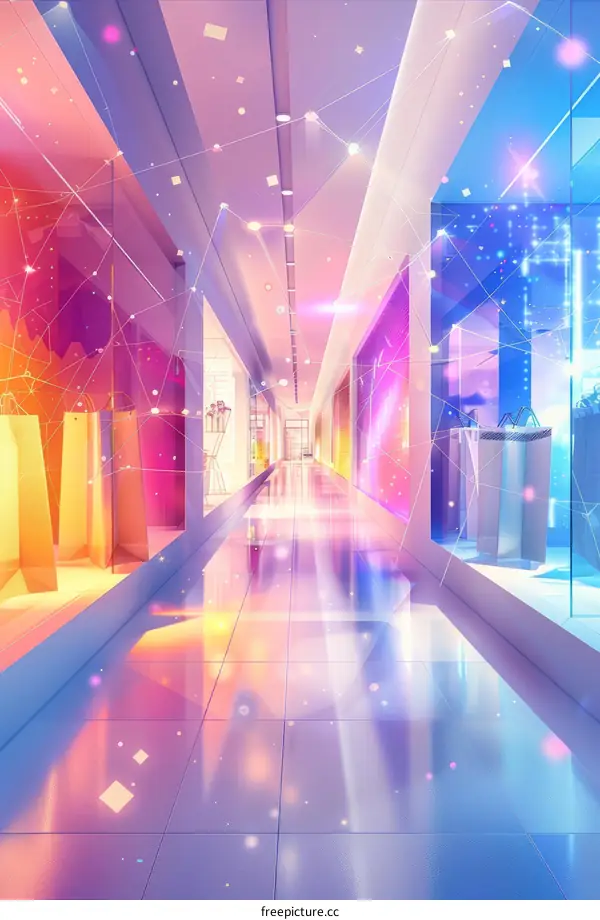 Modern Shopping Mall Interior with Vibrant Lighting