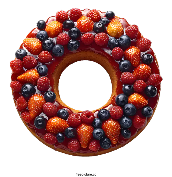 [Transparent Background PNG]Fresh and colorful berries and raspberries on a cake