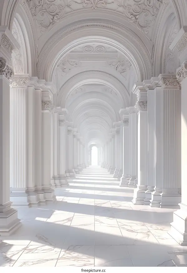Elegant White Colonnade Corridor