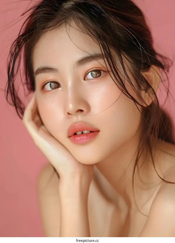 Portrait of a Young Asian Woman with Wet Hair