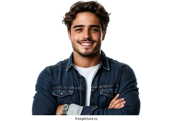 Portrait of a Smiling Man in Denim Jacket