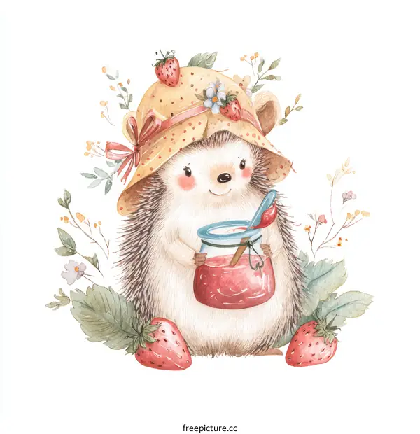 Cute Hedgehog with Strawberry Jam
