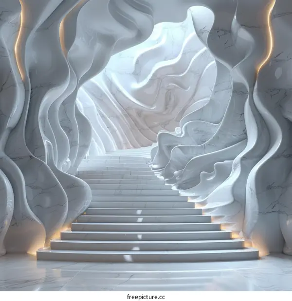 Abstract Modern White Marble Staircase Design
