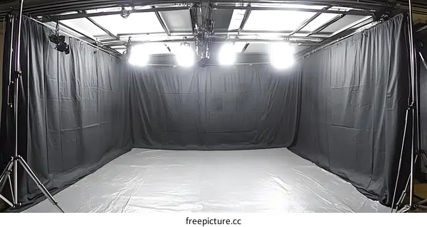 Black and White Photography Studio Setup with Lighting Equipment