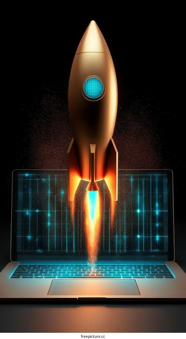 Rocket Launch from Laptop Digital Illustration