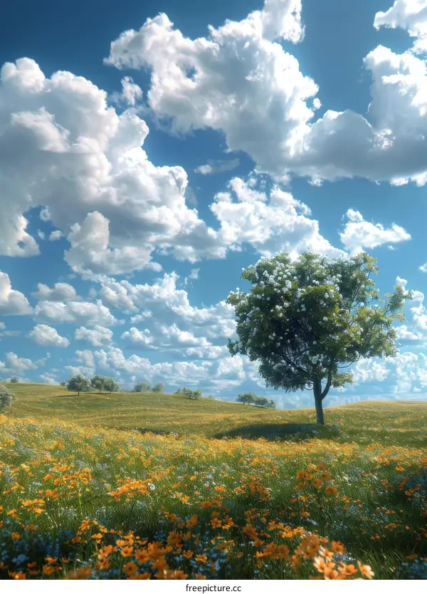 Beautiful Summer Meadow Under a Cloudy Sky