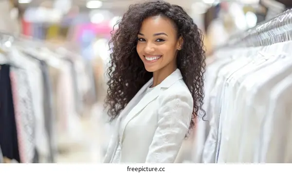Happy Woman Shopping in a Clothing Store