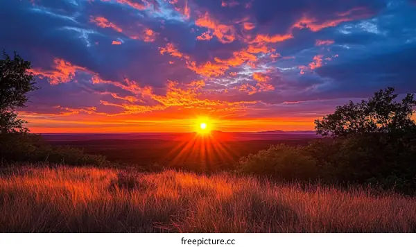 Vibrant Sunset Over the Plains