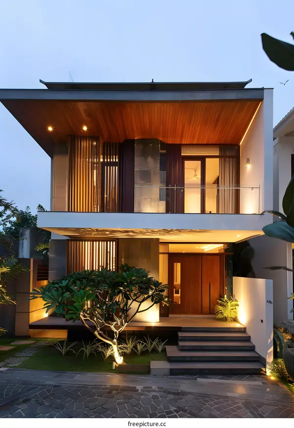 Modern Minimalist Home Exterior Design with Stone Facade and Wood Accents