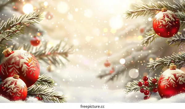 Christmas background with red and gold ornaments