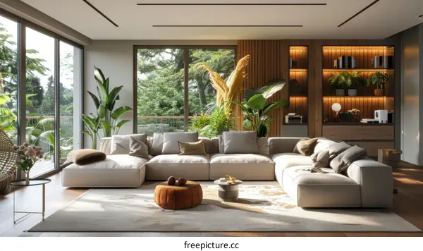 Indoor plants and modern minimalist home environment