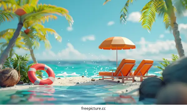 Relaxing Tropical Beach with Clear Blue Sky and Palm Trees