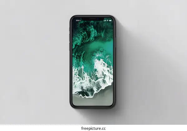 Black Smartphone with Green and White Abstract Background