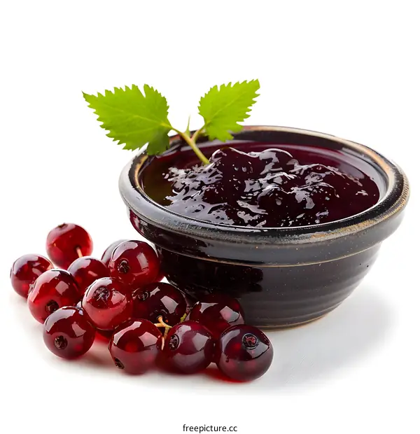 Blackcurrant jam isolated on white background