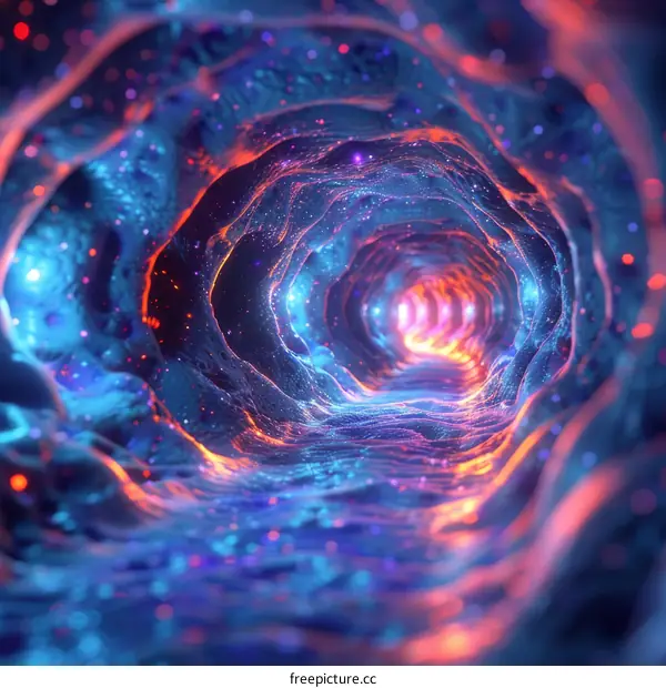 Abstract Blue and Orange Sci-Fi Hallway