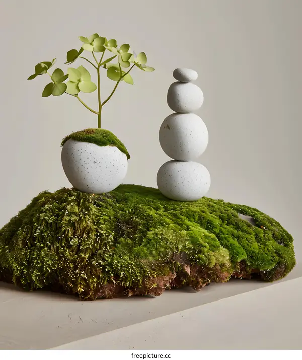 Zen Garden with Stones and Greenery