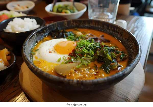 Spicy Seafood Soup with Egg and Rice
