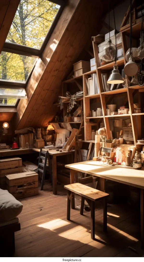 Light-Filled Attic Studio Workspace with Natural Sunlight