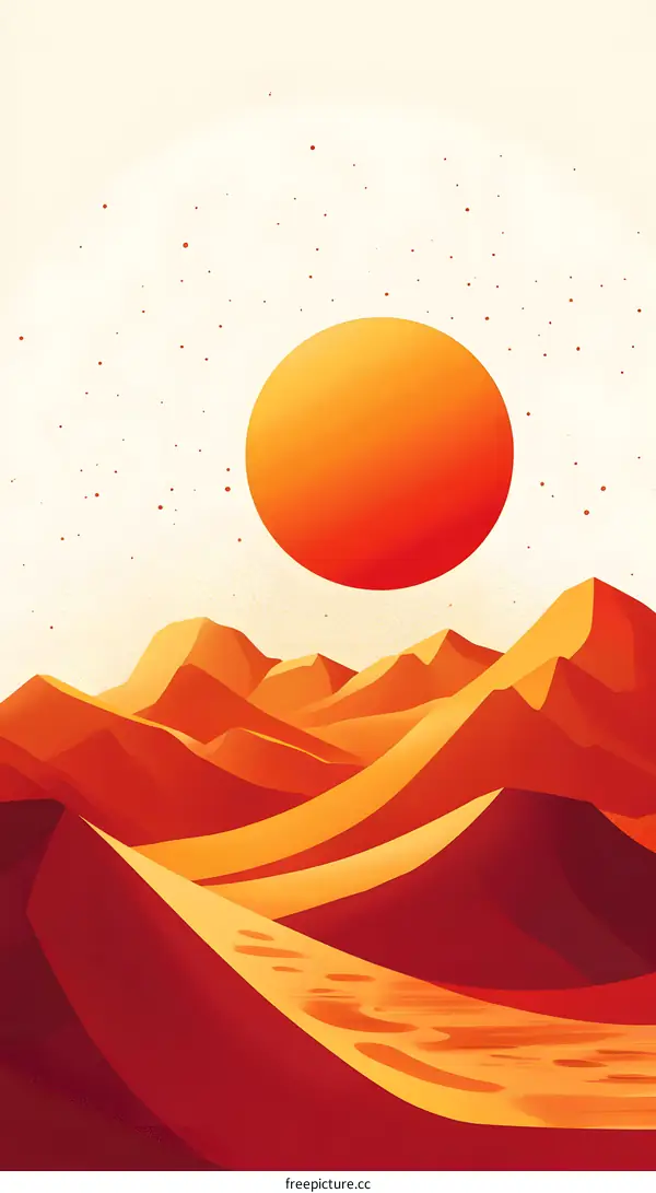 Desert Landscape With a Big Sun Illustration