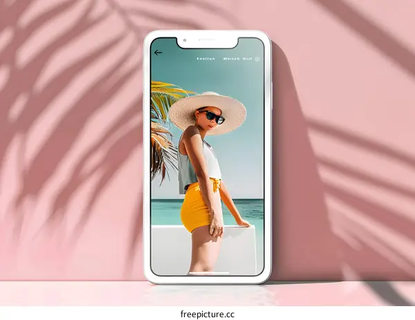 Woman Wearing Sunglasses and a Hat on a Phone Screen