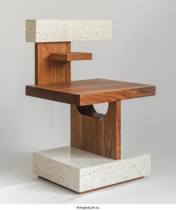 Wooden Chair with White Marble Seat and Back