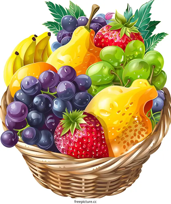 Colorful Fruits in Wicker Basket Illustration