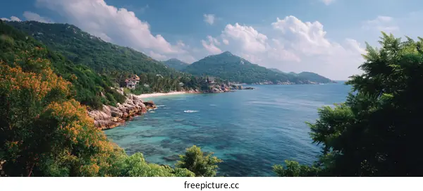 Tropical Coastal Landscape with Lush Vegetation