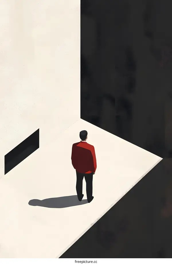 Businessman Standing at a Crossroads Choosing Between a Bright Future and a Dark Unknown Path