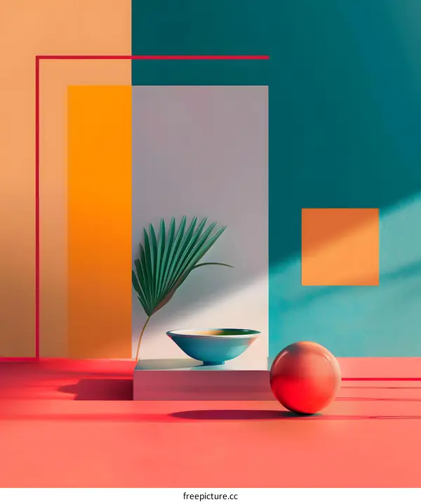 Abstract Minimalist Tropical Background With Bowl and Sphere