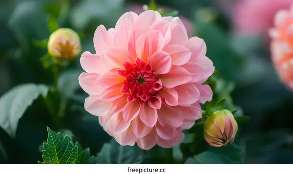 Pink Dahlia Flower Blooming in Garden