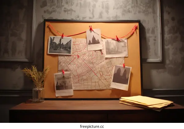 Vintage Corkboard with Photos and Maps