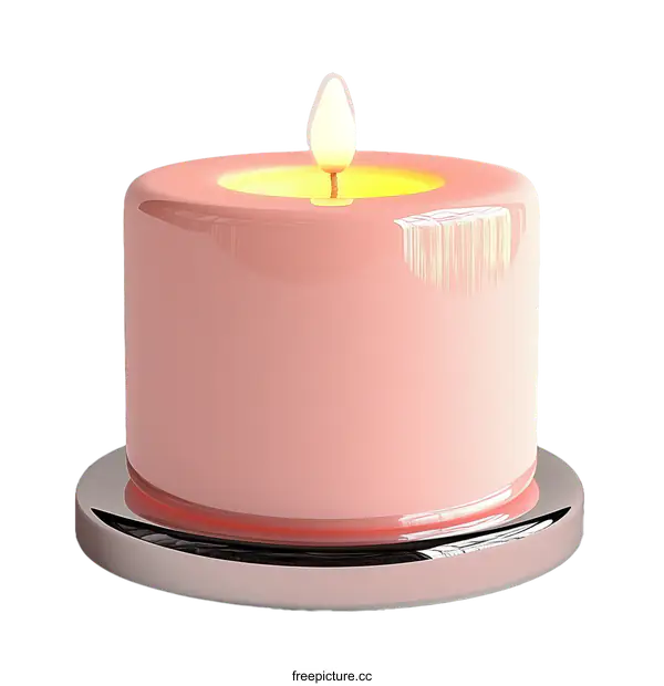 [Transparent Background PNG]Pink Candle with Flame Illustration