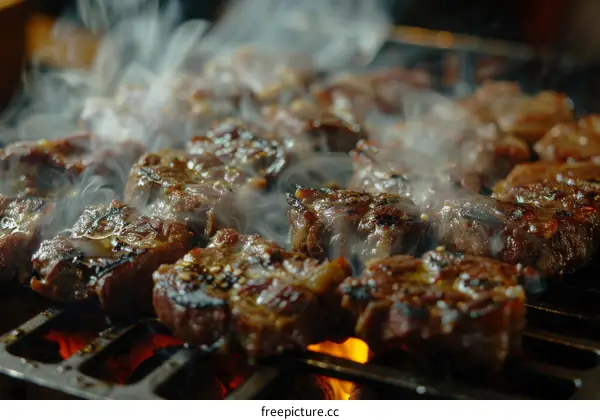 Mouthwatering and juicy grilled meat skewers