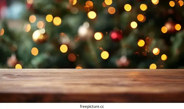 Christmas Table Top Background with Bokeh Lights