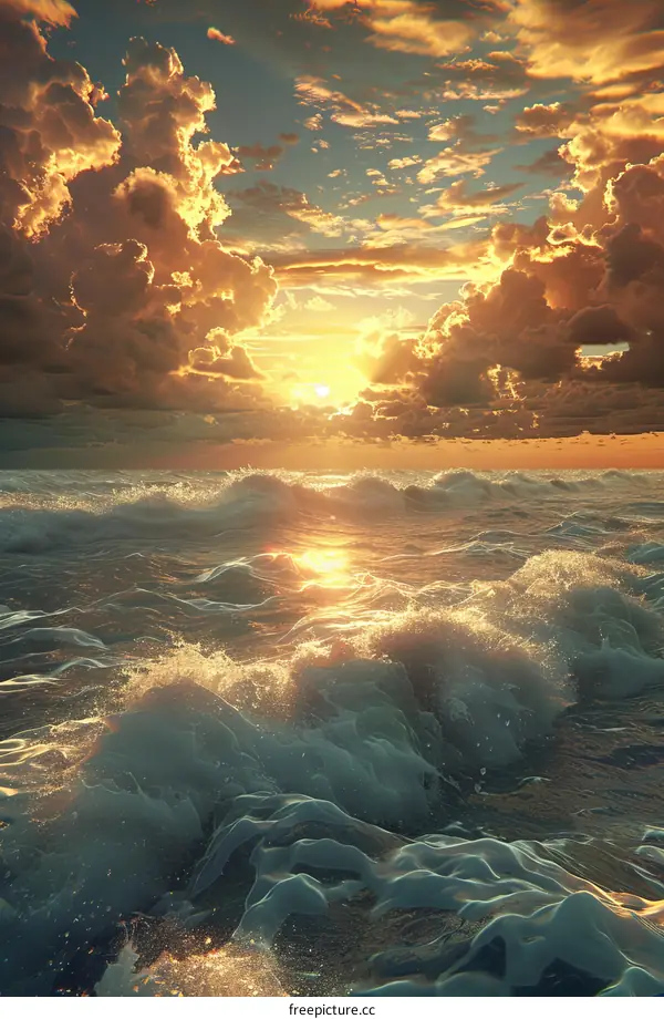 Golden Sunset Over Ocean Waves
