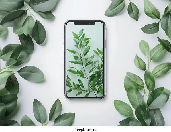 Green Leaves Surrounding a Smartphone