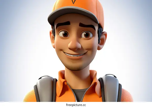 Delivery Man in Orange Uniform and Cap