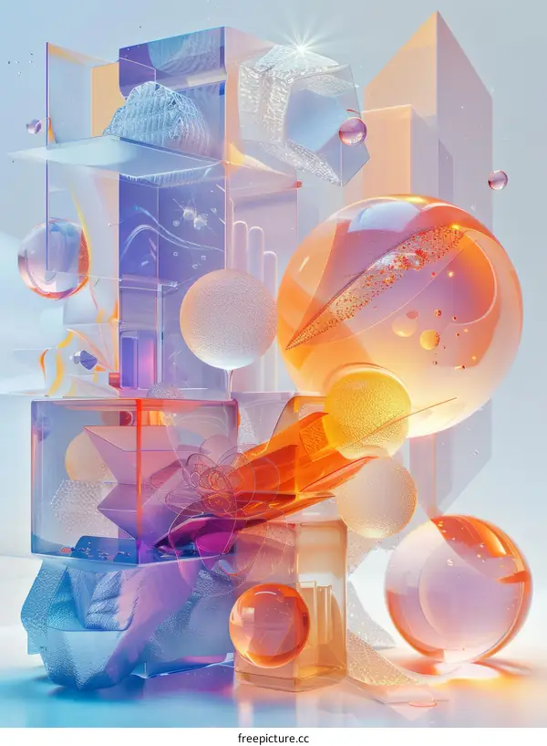 3D rendering of colorful geometric shapes and spheres