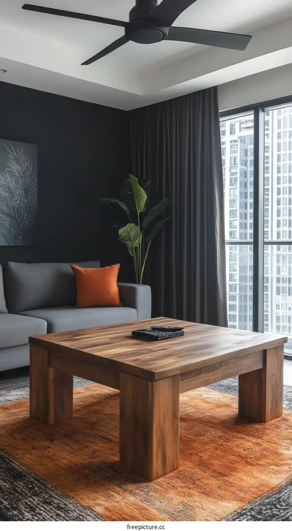 Modern Living Room Coffee Table with Gray Sofa