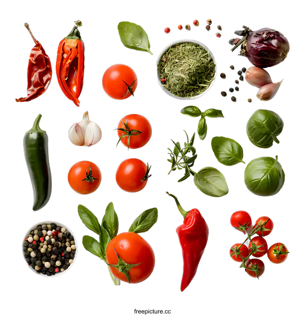 [Transparent Background PNG]Fresh Vegetables and Spices on White Background