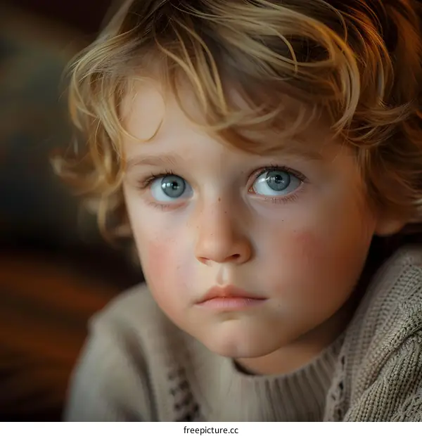 Portrait of a young boy with blond hair and blue eyes
